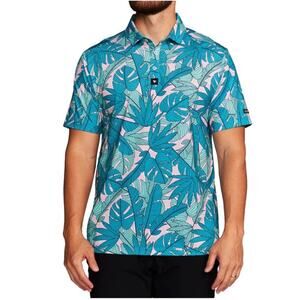 Bad Birdie Shirt Mens Large Green Pink Palmnado Polo Golf Tropical Short Sleeve